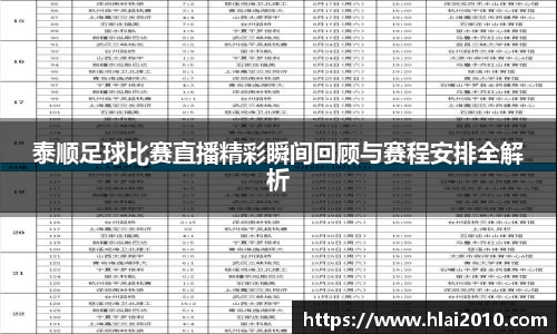 泰顺足球比赛直播精彩瞬间回顾与赛程安排全解析