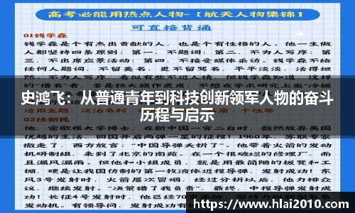 史鸿飞：从普通青年到科技创新领军人物的奋斗历程与启示